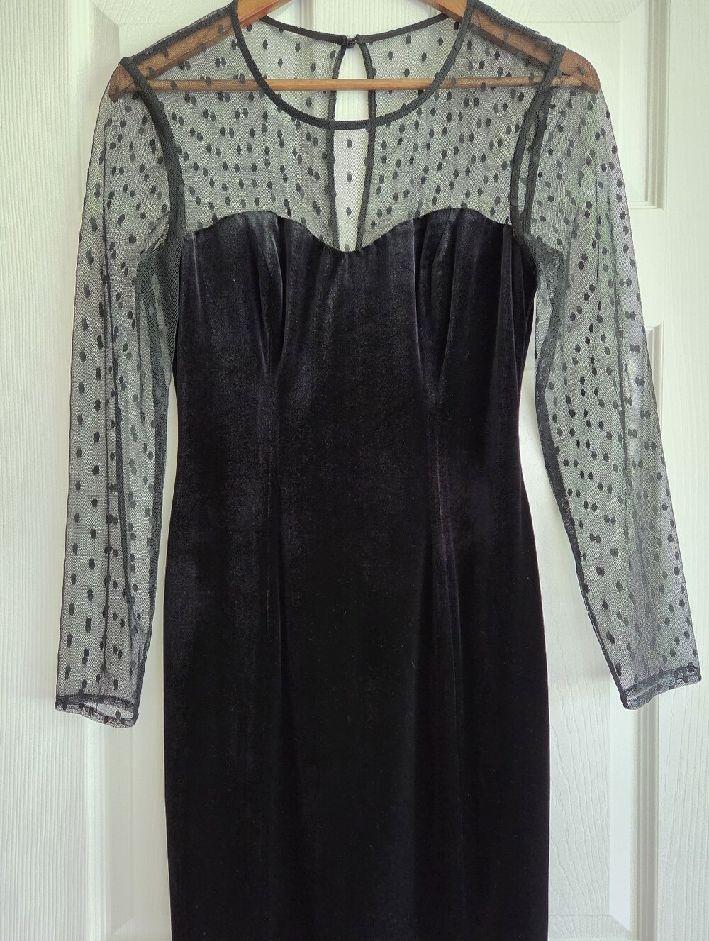 GUESS Black Velvet Sweetheart Illusion Polka Dot Mesh Mini Dress 4